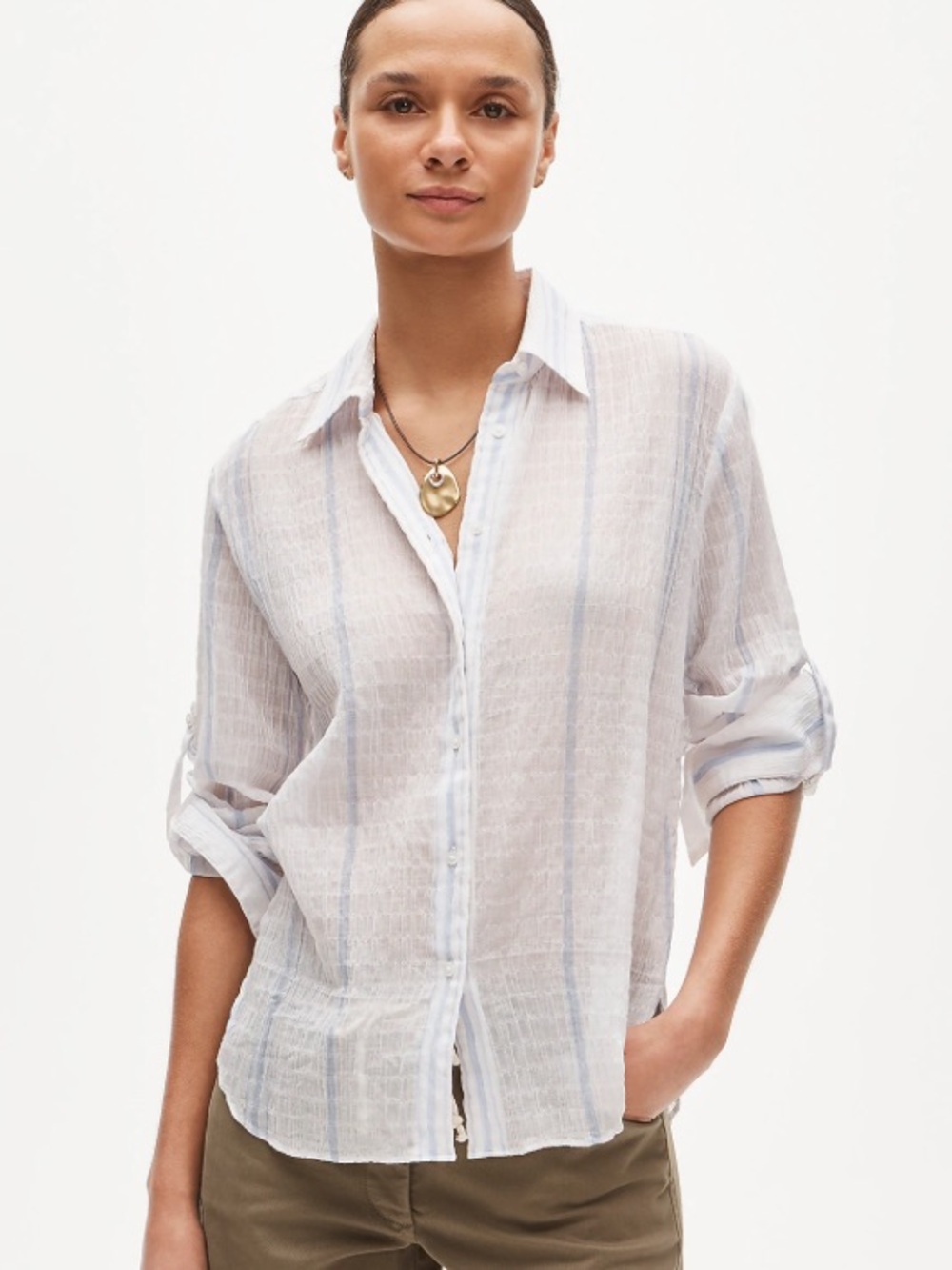 J crew Jules classic-fit button-up shirt in striped textured gauze